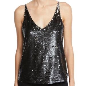J Brand Reversible Matte Black/Silver Sequin Tank Top Cami Strap Medium